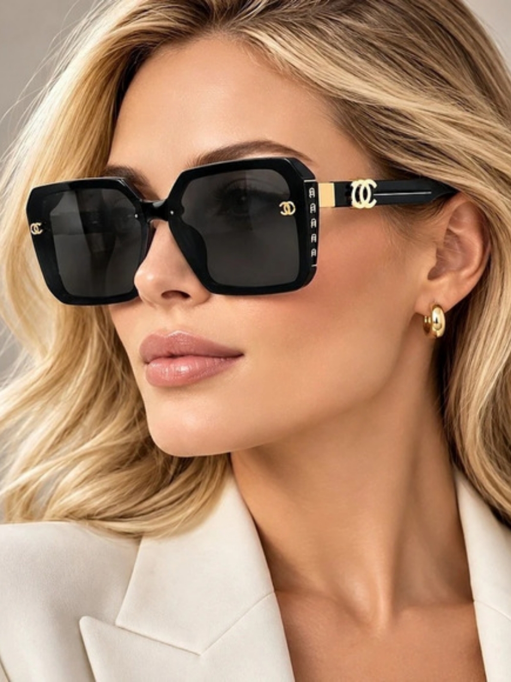 New Designer Inspired Black Logo Sunglasses
